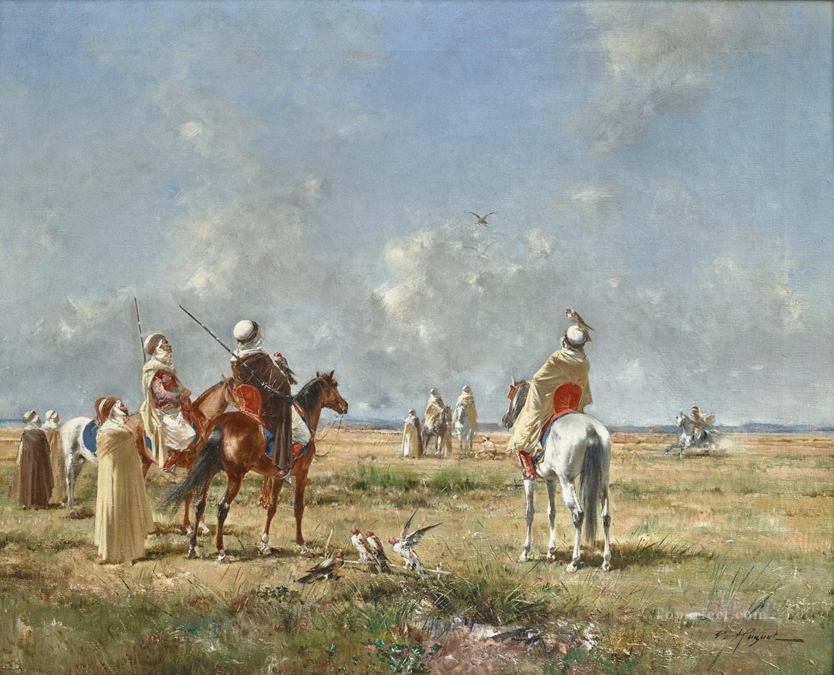 La chasse aux faucons Victor Huguet Orientalist Oil Paintings